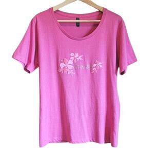 Hawaii TShirt Scoop Neck Embroidered Floral Bling Pink Women's Large